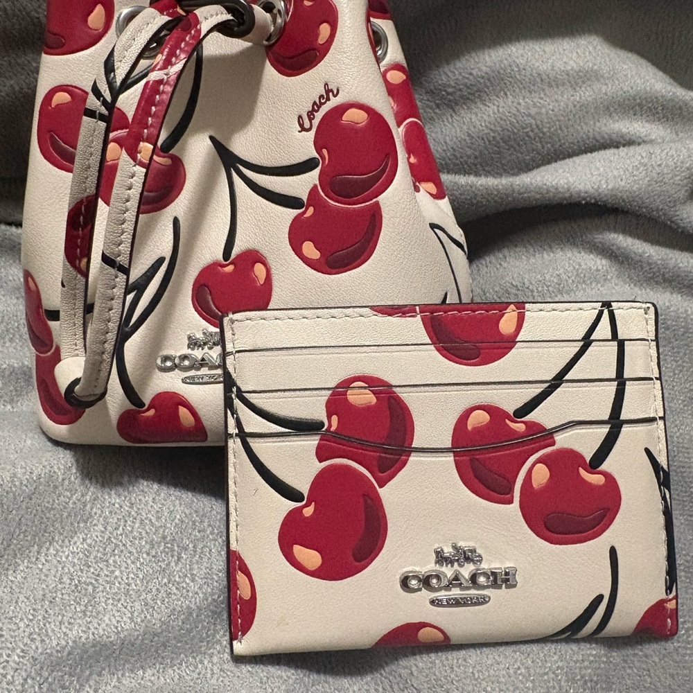Coach Cherry Pattern Card Holder and Bag